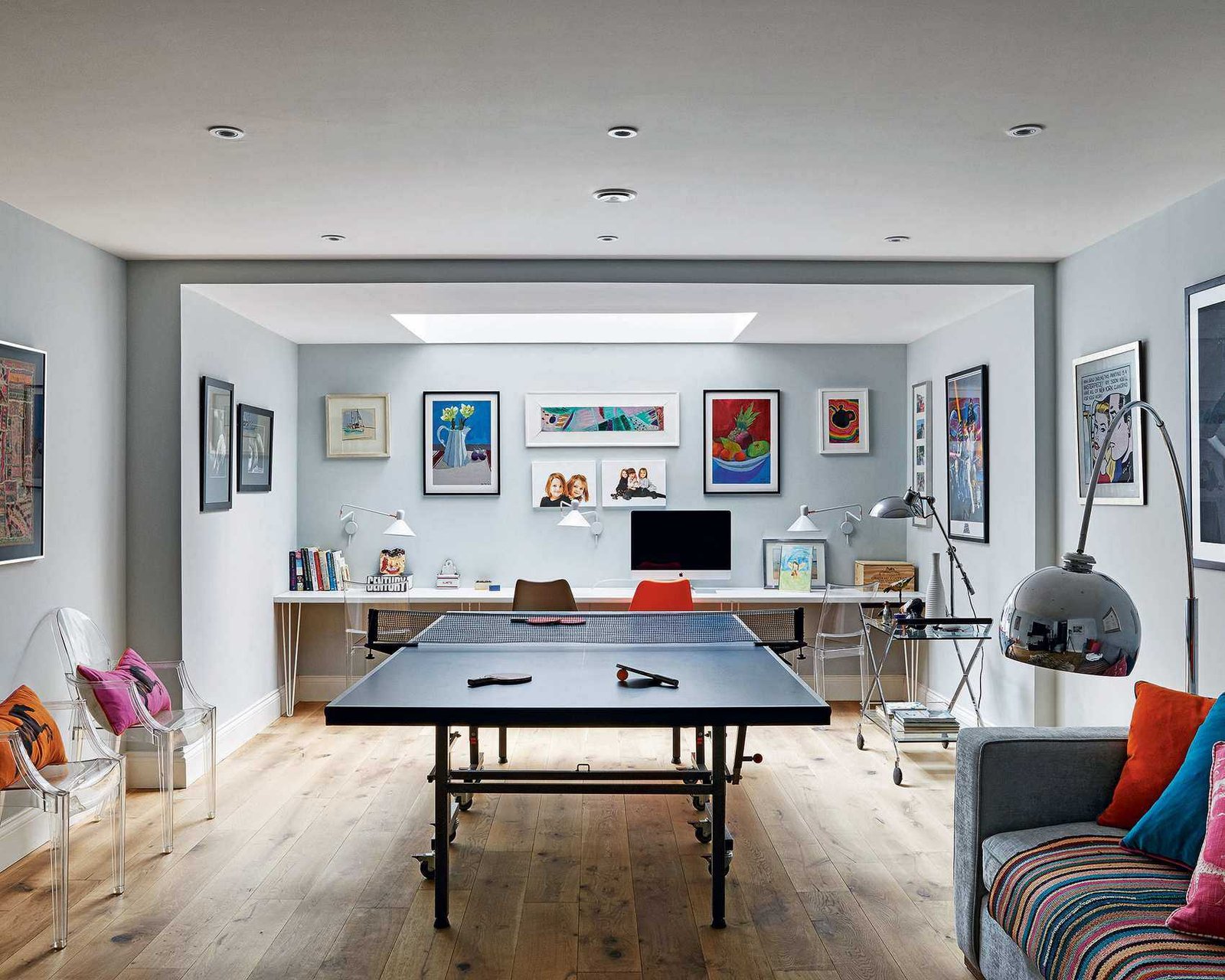 kids room with play room and grey wall