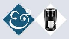 A black Keurig K-Compact coffee machine with a white mug under the spout. 